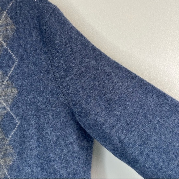 Black Brown 1826 Mens Lambswool V-Neck Argyle Sweater Pullover Blue Sz L Classic - Picture 5 of 10